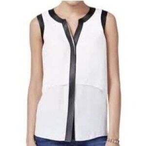 Bar III Women's Sleeveless Overlay Faux-Leather-Trim Top in white Size XXL